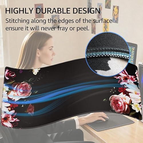 Miniatura 63 de KTRIO - Alfombrilla de mouse grande para juegos con bordes cosidos, extendida, tela microtejida superior, base antideslizante, almohadilla de Negro