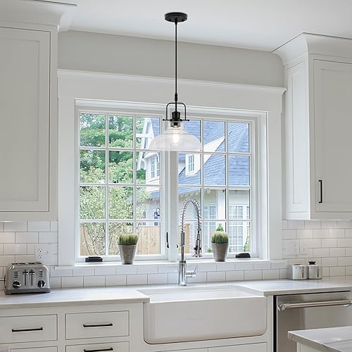 Miniatura 7 de WILON Luces colgantes de granja para isla de cocina, luz colgante negra sobre el fregadero, luz colgante de vidrio transparente vintage, lámpara