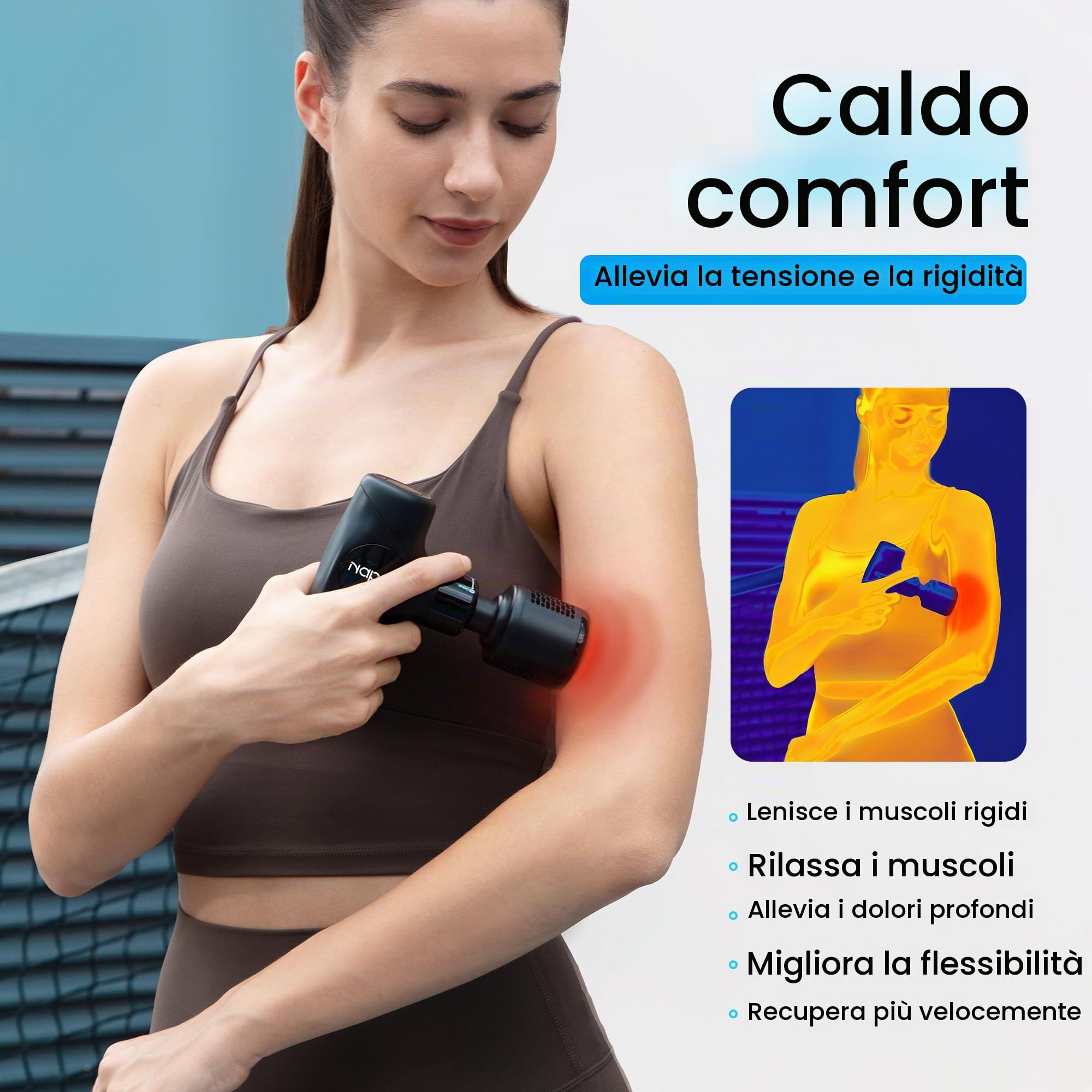 Pistola Massaggio Muscolare NAPRE Mini Pistola Massaggiante a Percussione con Testina Caldo e Freddo,Massage Gun,Massaggiatore Muscolare Profondo con Impugnatura Staccabile,Silenzioso,5 Testine
