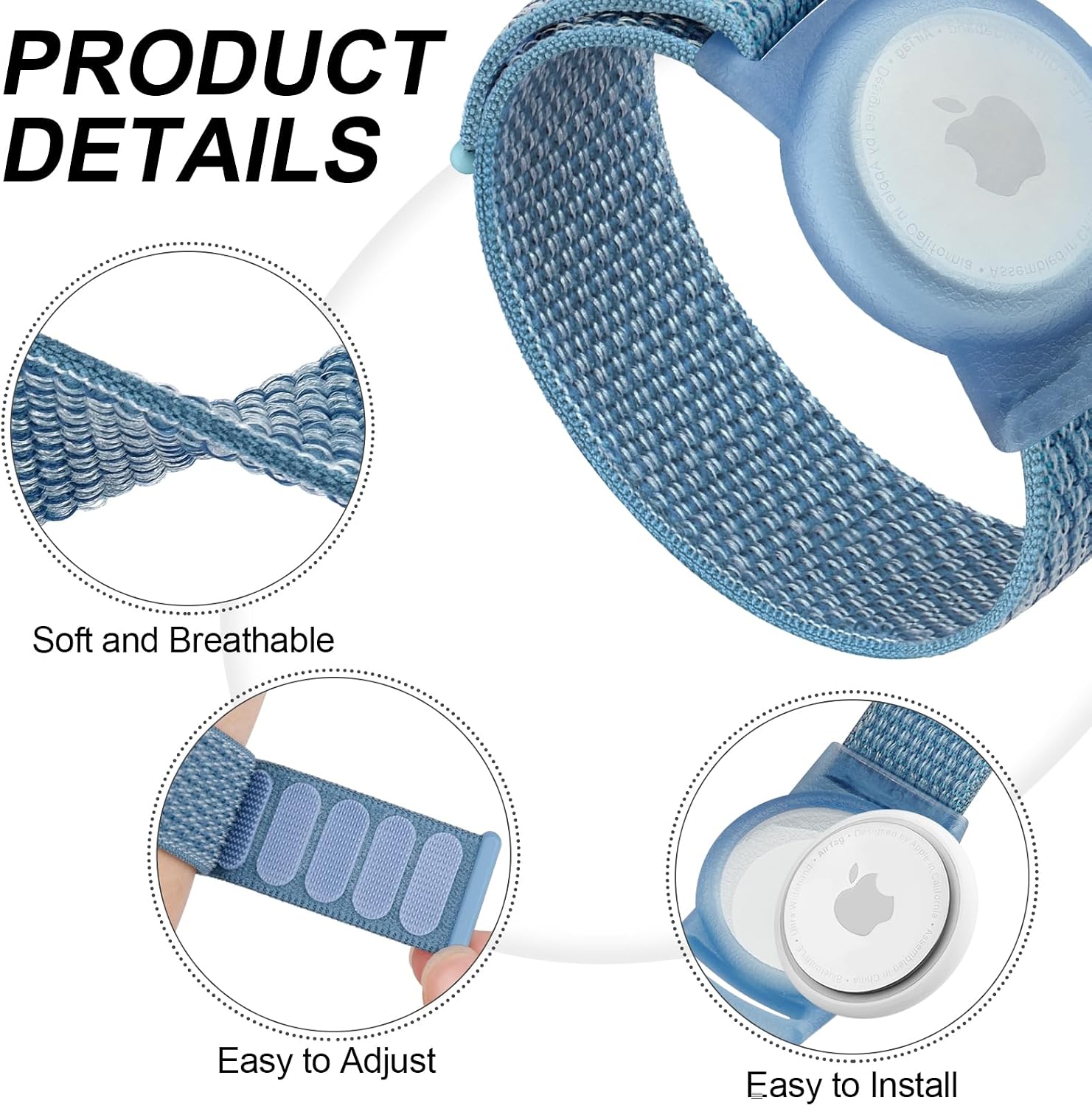 3 Pack Nylon AirTag Bracelet for Kids, Soft Nylon AirTag Wristband for Apple Air Tag, Adjustable Anti Lost Wristband for Toddler Baby, Boys, and Girls, Elders (Blue/Pink Sand/Rainbow)