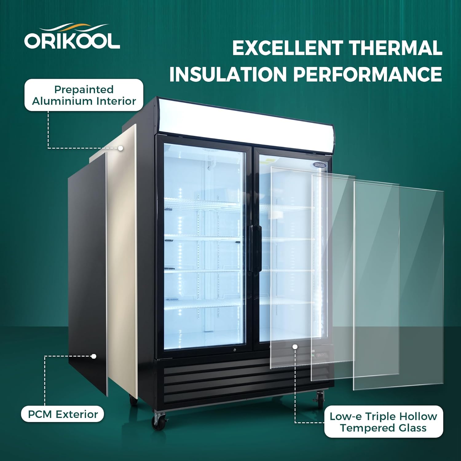 54" Commercial Display Freezer with 2 Glass Door - 44.7 Cu.ft Capacity, Digital Temperature Control, Auto Defrost, Freezer Top Sign, LED Lighting, Energy Efficient for Store & Supermarket