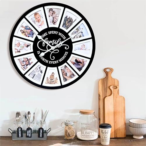 Miniatura 7 de MODE HOME Reloj de pared de 24 pulgadas con marco de fotos, silencioso grande para decoración de sala de estar, reloj decorativo a pilas con marcos