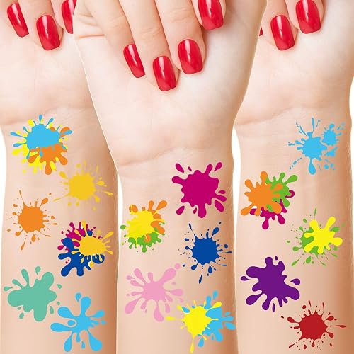 Maitys 144 Pcs Paint Splatter Temporary Tattoos Slime Party Favors