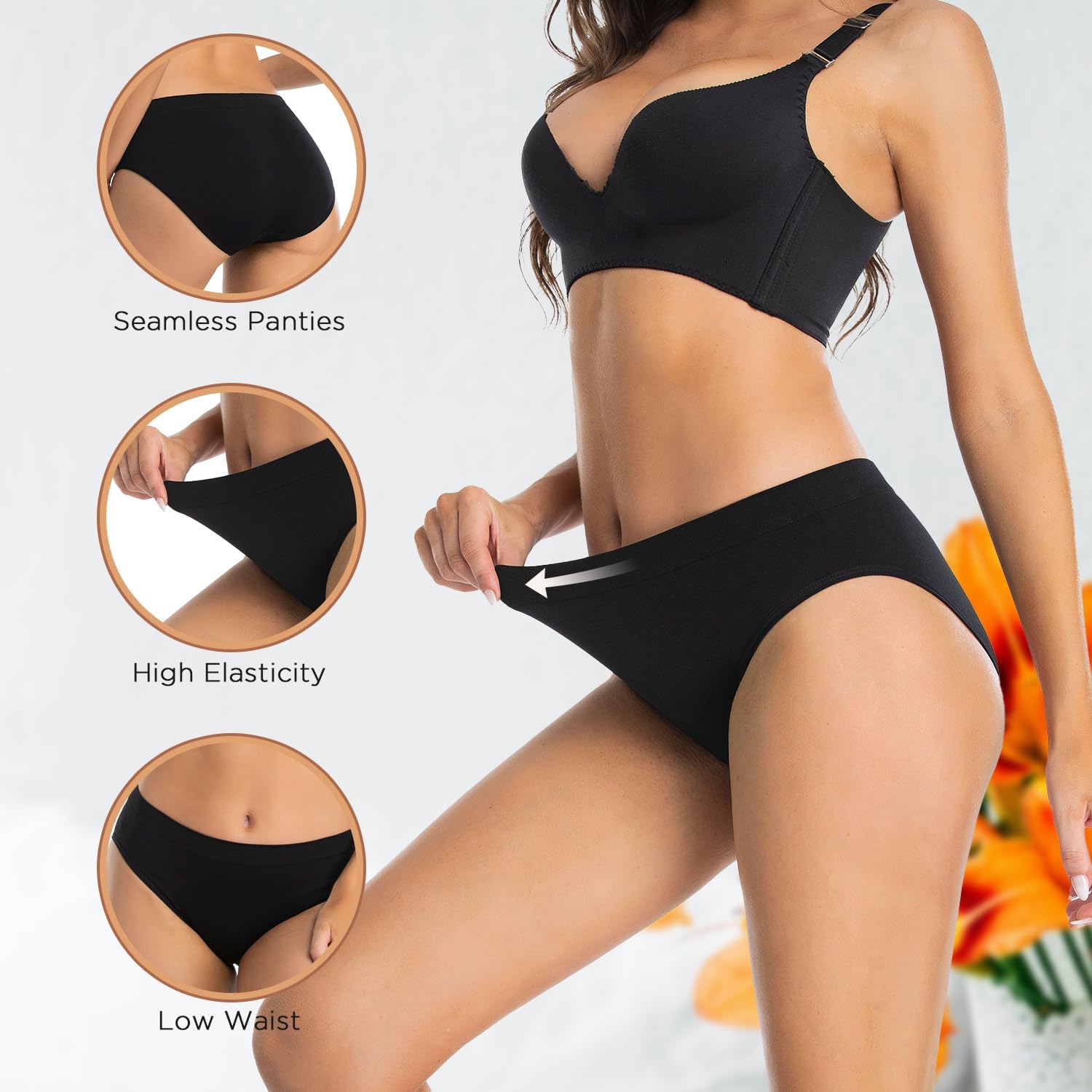 Womens Bikini Panties Seamless Underwear, Soft Stretch Cheekini Hipster Briefs 6 Pack - Image 3