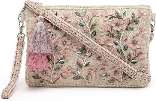 Anekaant Cotton Sling Bag – Boho Floral Bead Work, Handmade Ethnic Crossbody Bag for Women