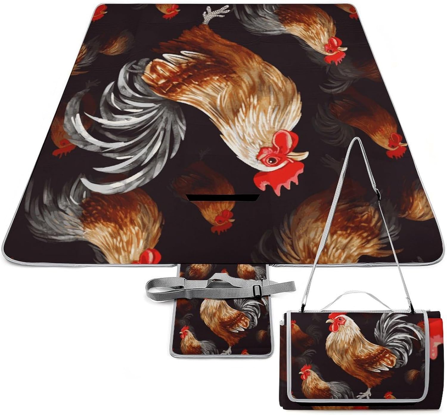 Shine Rooster Outdoor Mat Foldable ，Beach Blanket Waterproof Surface，Easy to Clean Travel Blanket， for Spring and Summer Grassland Camping