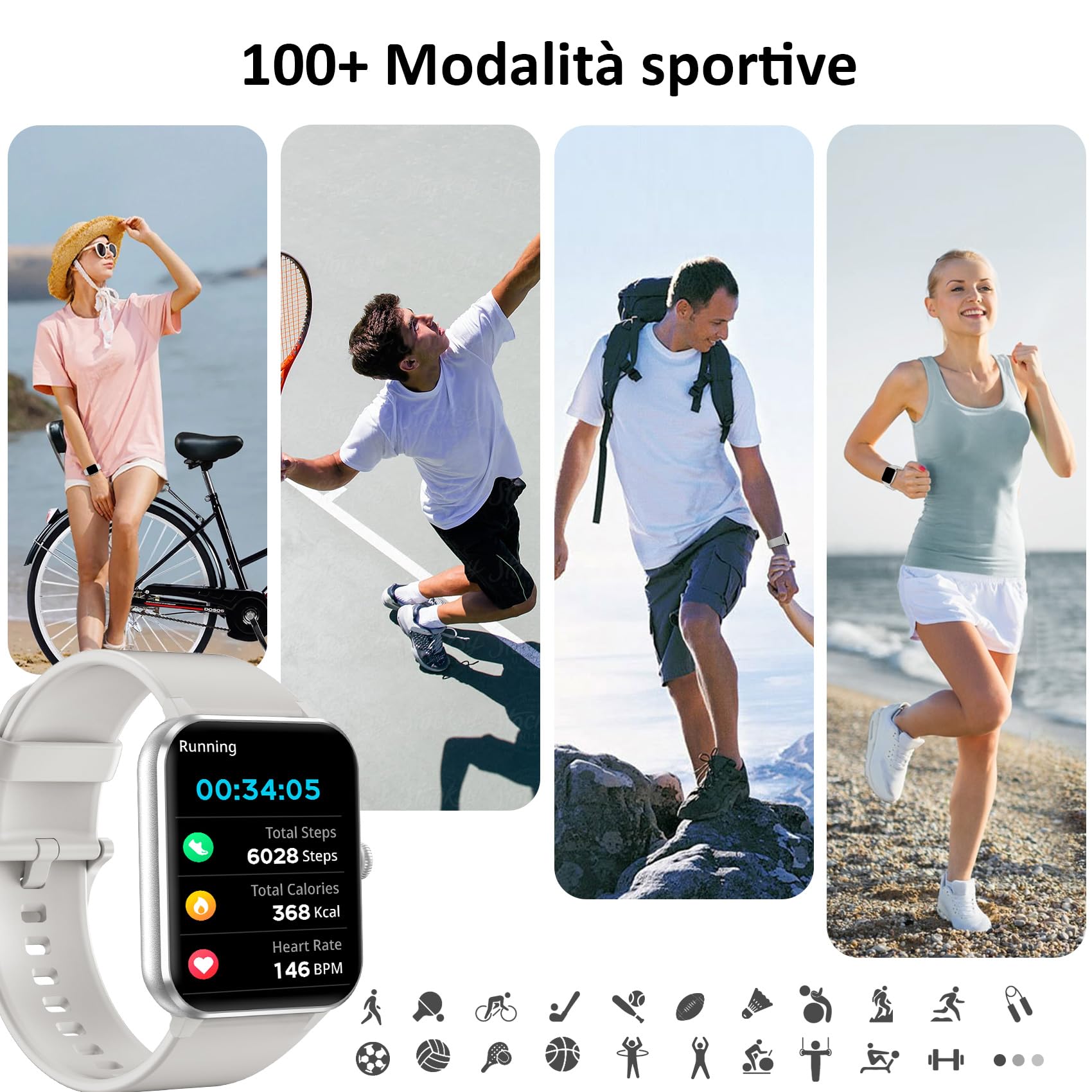 Blackview Smartwatch Uomo Donna, Effettua e Rispondi alle Chiamate,1,85'' Orologio Intelligente Fitness,Cardiofrequenzimetro, Monitoraggio del Sonno, Calcolatori per Android iOS