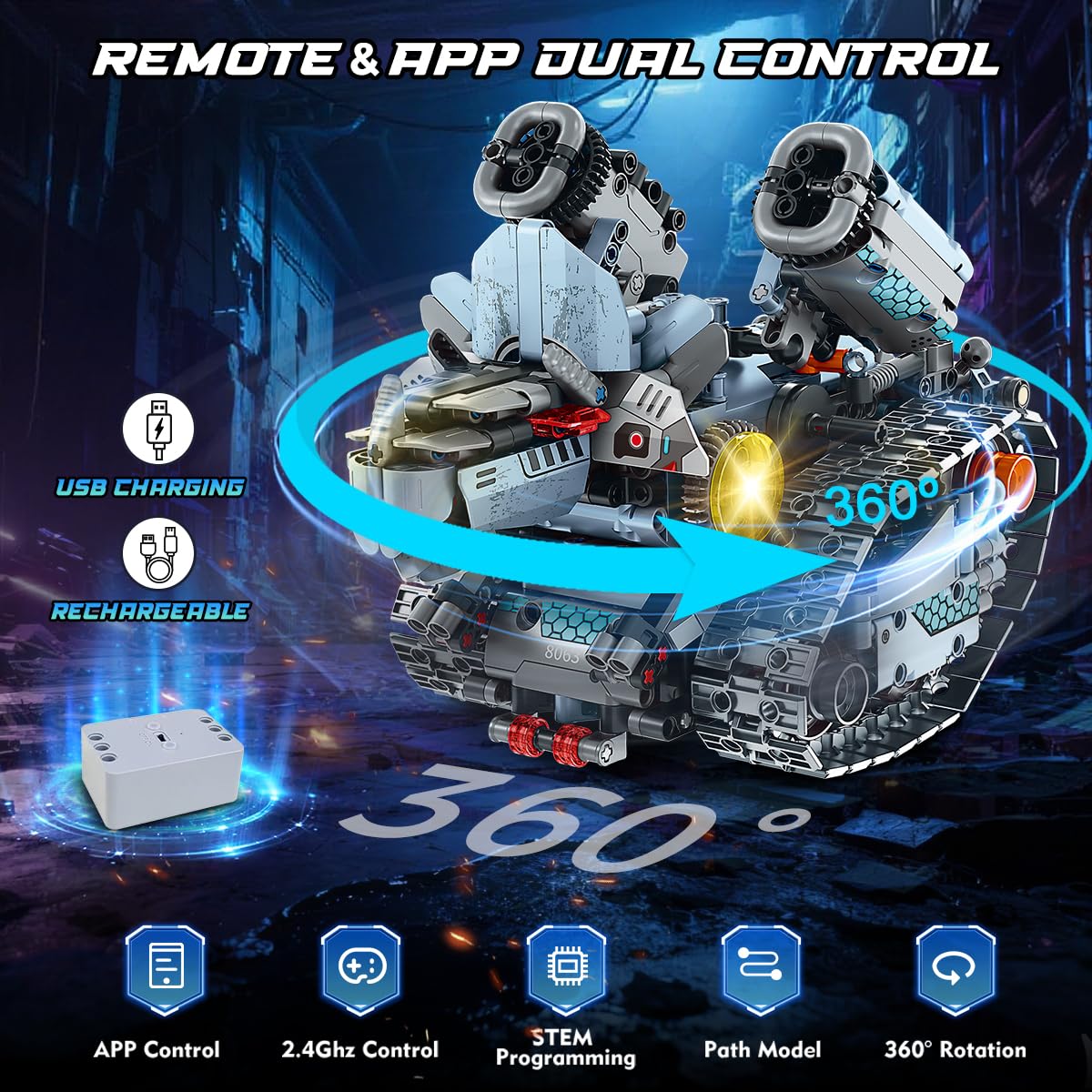 INSOON Jouet de Construction Technologie Robotique avec Lumières | 5-en-1 Blocs de Construction avec APP et Télécommande, RC Char à Chenilles 795 Pièces, Cadeau Éducatif pour Garçons Filles 8+