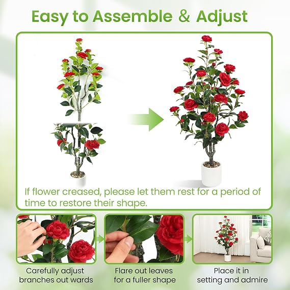 UPBUD 43.3/3.6FT Artificial Camellia Tree 2 Pack, Tall Fake Camellia Plant