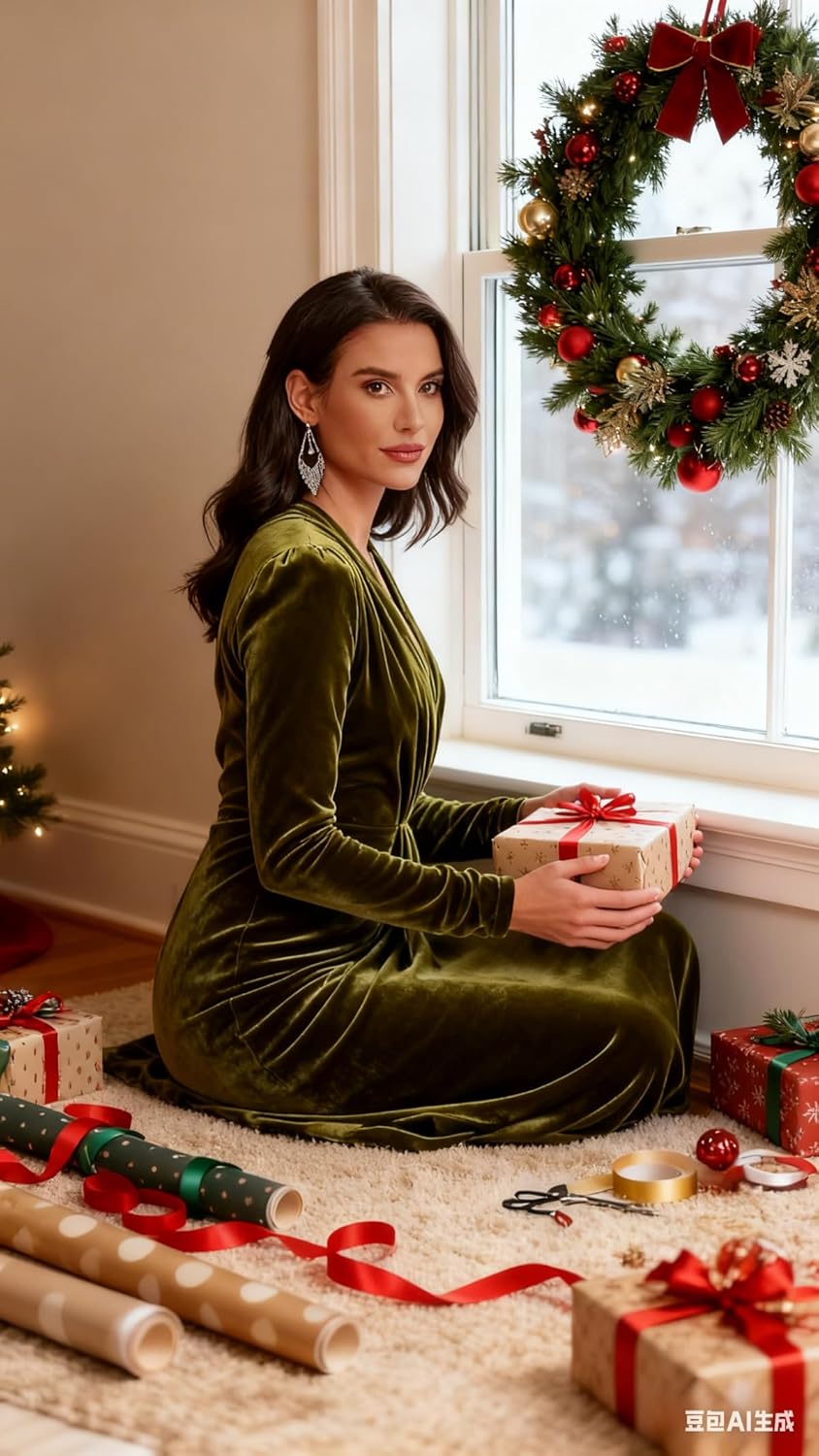 Long Sleeve Velvet Dresses for Women V Neck Mermaid Formal Prom Gowns Ruched Evening Party Dresses - Image 5