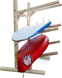 Log Kayak Rack 3-Place One-Sided Canoe Racks, Freestanding Canoe Stand for Garage, Outdoor & Indoor Surfboard Storage Racks or SUP Storage Stands, Kayaks