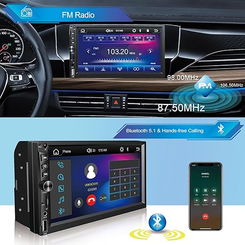 Miniatura 4 de Estéreo inalámbrico de doble DIN para automóvil funciona con Apple Carplay, pantalla táctil HD 1024 x 600 de 7 pulgadas con Bluetooth 5.1, radio de