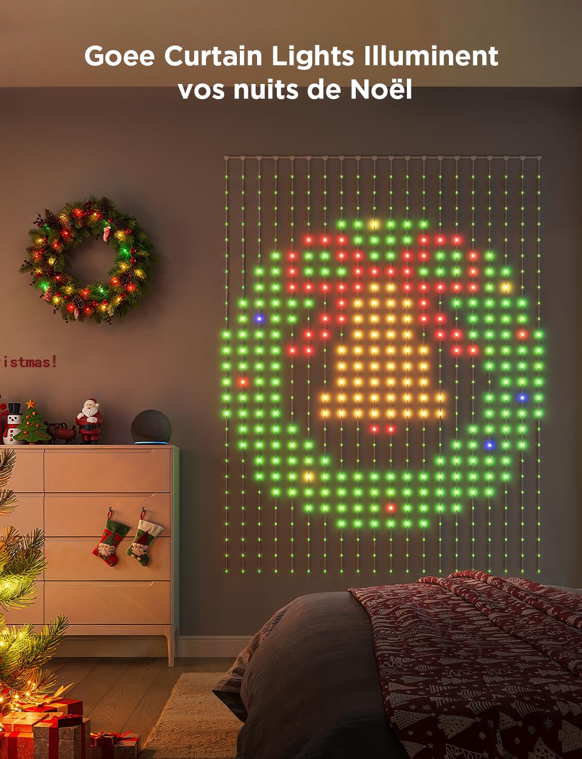 Govee Curtain Lights 3x2m, Rideau LED Intelligent, 1040 LEDs, IP65 | Compatible avec Alexa, GIF DIY, Étanche IP65, Décoration de Noël, Contrôle par App, Couleurs RGBIC