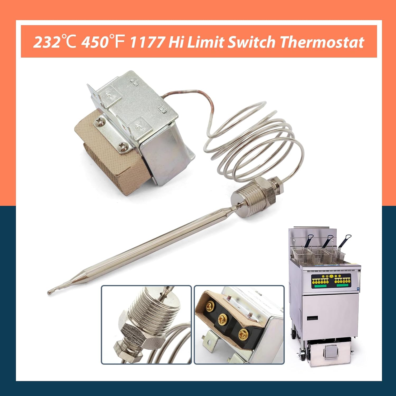 1177 high limit thermostat switch for Fryer 3/8"Mpt Stuff Box, LCCM2003000 Hi Limit Safety Cut Out Thermostat compatible with Imperial fits for Anets 42564 deep Fryer, Hi Limit 445°F image 3