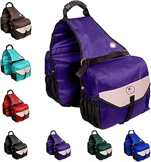Majestic Ally Horse Saddle Bag - Nylon Insulated Leakproof Cooler, Reflective Padded with Pockets and Water Bottle Carrier, Durable Equestrian Saddle Bag (Purple)