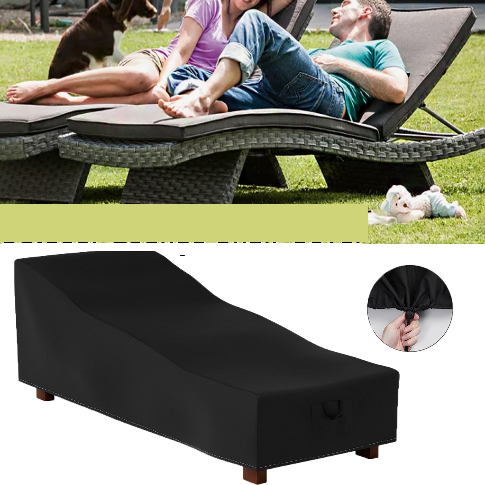 Coperture per Mobili da Giardino Copertura for lettino prendisole da esterno Copertura protettiva for poltrona reclinabile Mobili da giardino Copertura antipioggia impermeabile(Black,203x72x72cm)
