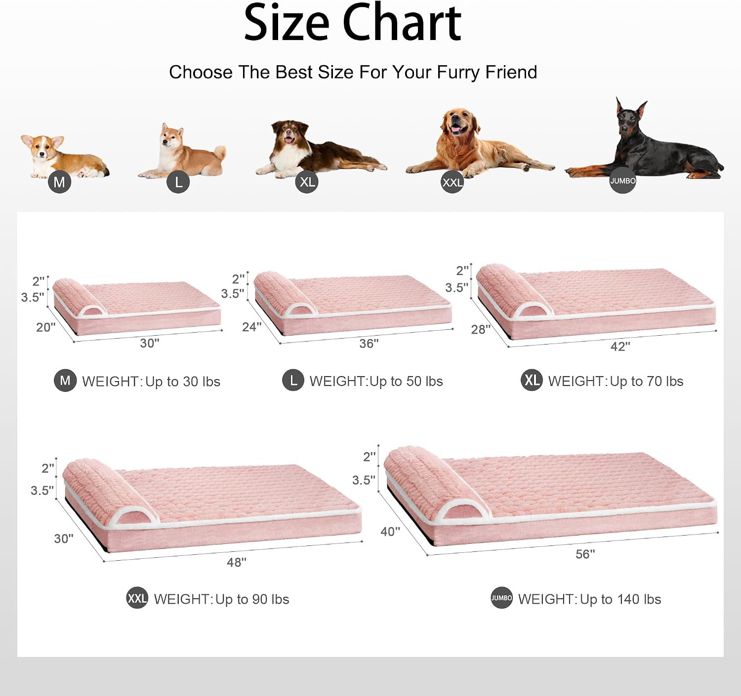 Orthopedic Dog Bed Medium Size Dog with Pillow 30''X20'', Waterproof Soft Comfortable Egg Crate Foam Pet Crate Beds Mat with Removable Washable Cover and Non-Slip Bottom, Pink