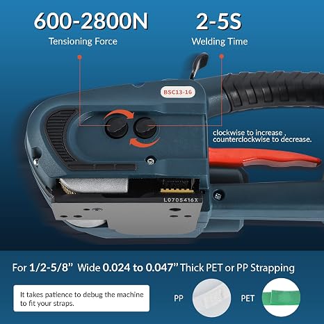 BAOSHISHAN Electric Strapping Machine 4000mAh x2 Battery - Automatic PP/PET Strapping Tool for 1/2-5/8in Box & Pallet Packaging, for Warehouse or Logistics