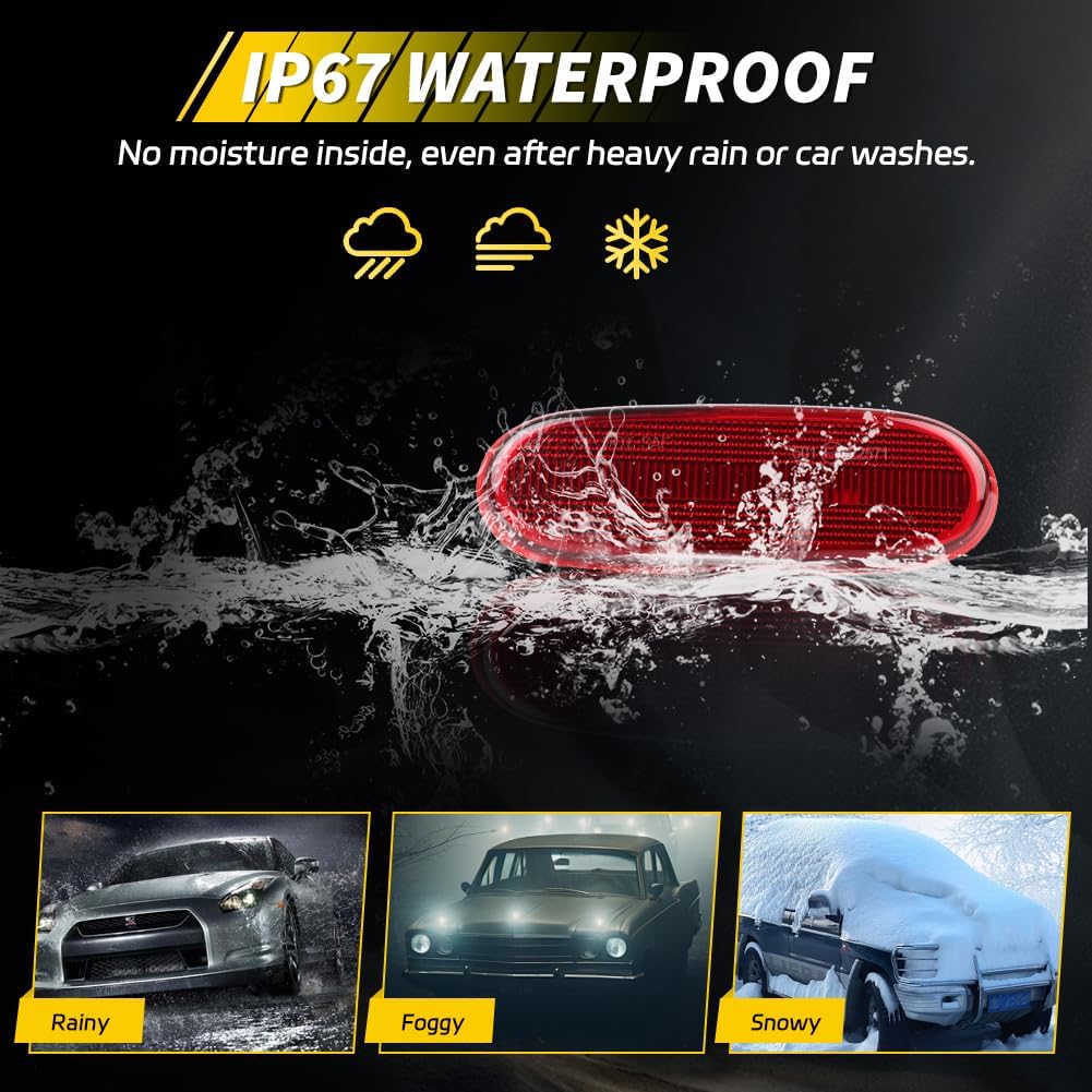 Rear Bumper Reflector Compatible with MX-5 Miata 2006 2007 2008, [DOT] [IP67 Waterproof] Rear Bumper Reflector Cover [No Bulbs], 2 PCS, Red Lens