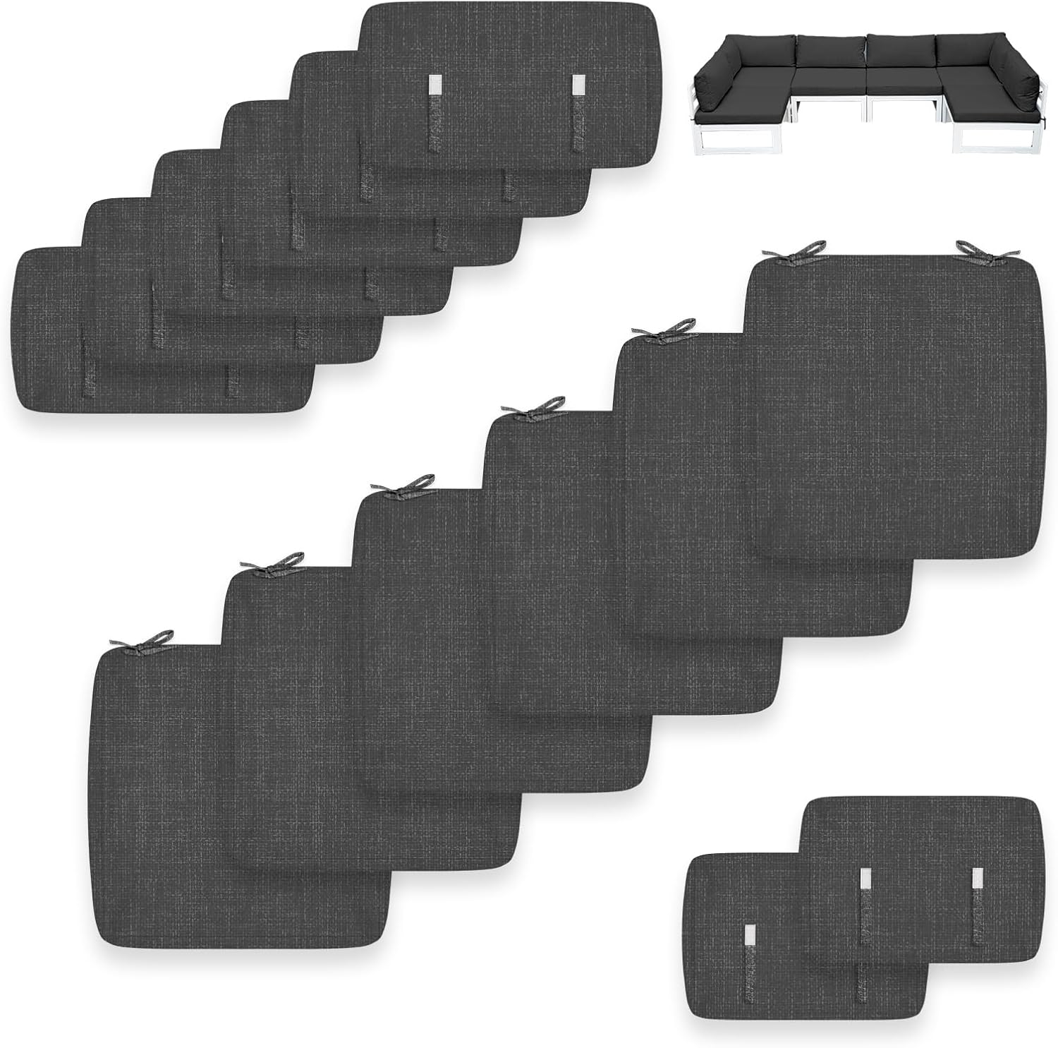 FINCATI 14-Piece Outdoor Patio Cushion Covers Replacement with Zipper, Deep Seated Outdoor Sectional Sofa Replacement Slipcovers for Backyard Furniture Sets Only Cover 28"x28", Dark Grey