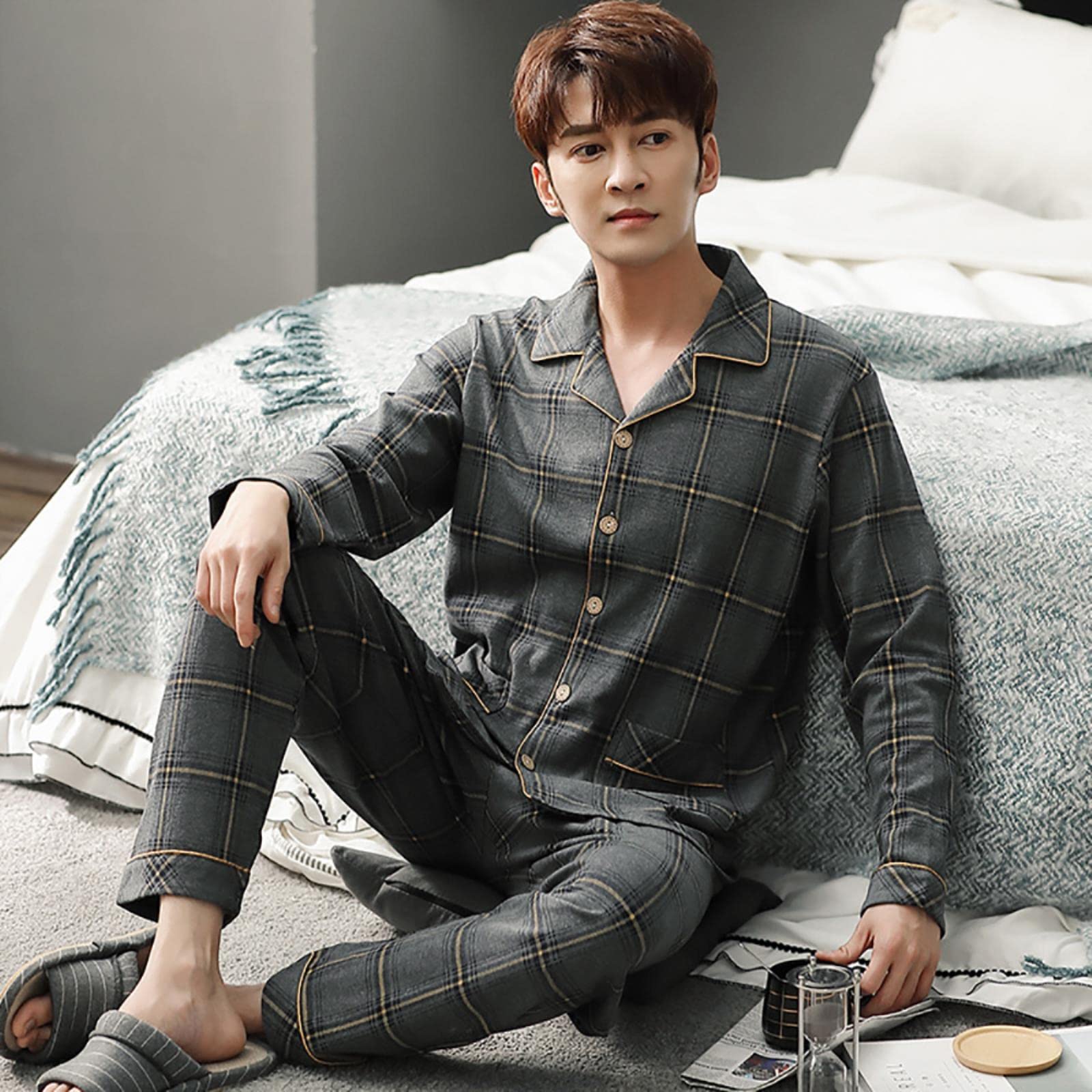 Set di Pigiama in Cotone Maschio Autunno Inverno 4XL per Abbigliamento da Sonno più Dimensioni per la Moda per Pigiama da Pigiama Set di Pigiami da Pigiama