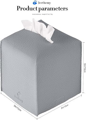 Miniatura 2 de Funda para caja de pañuelos, Jeethemy Caja de pañuelos cuadrada de piel sintética PU, organizador de papel facial moderno, dispensador, 5 x 5 x 5