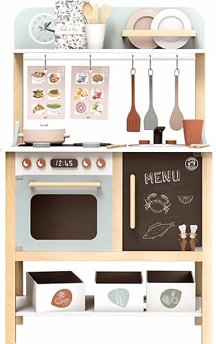 Miniatura 4 de Speedy Monkey Juego de cocina de madera para niños, juego de cocina de 20 piezas, accesorios de madera certificados FSC para alimentos y utensilios