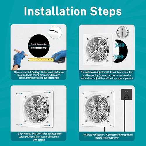 Miniatura 8 de HG Power Extractor de cocina de 6 pulgadas con interruptor 308CFM, extractor de ventilación para ático, invernadero, sótano, cobertizo