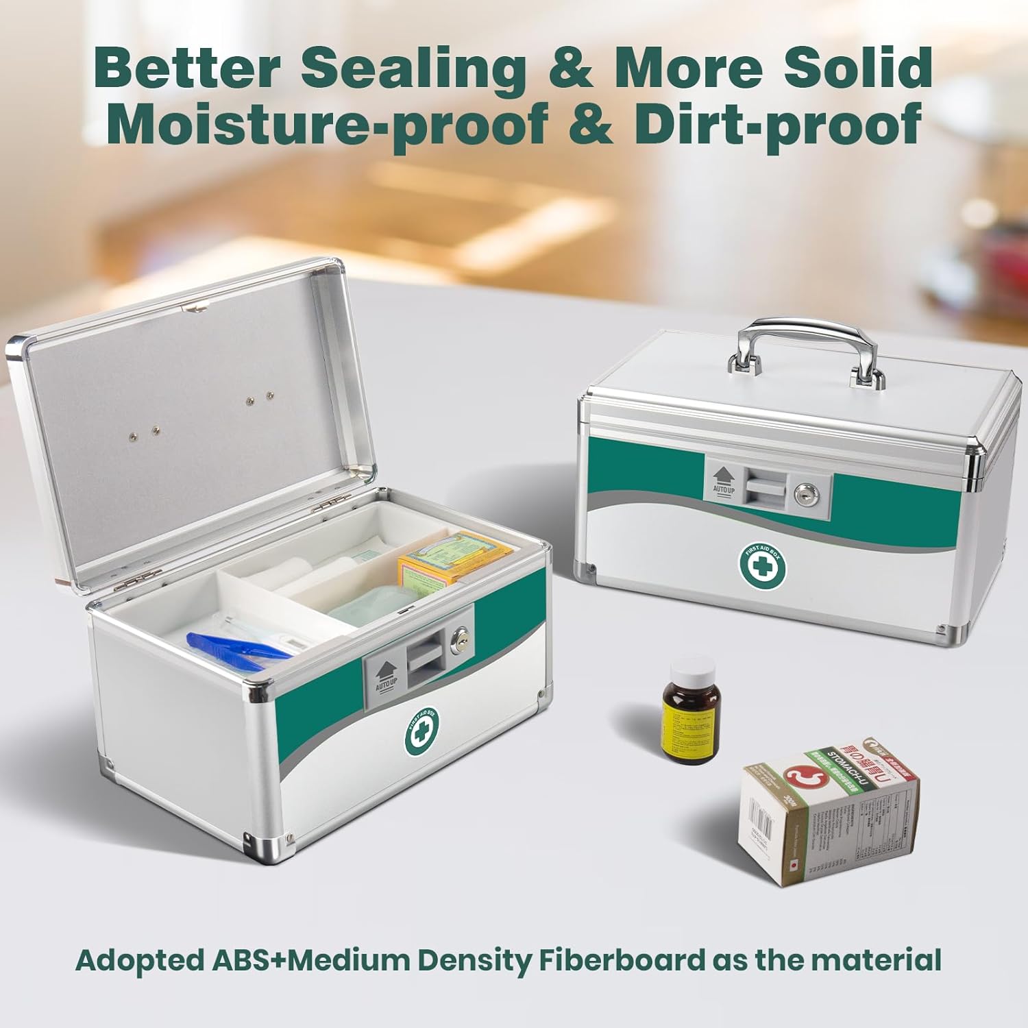Medicine Lock Box, First Aid Safe Medication Storage Box, Layered Aluminum Daily Medicine Lockable Box with Key (Medium-11.9inch)
