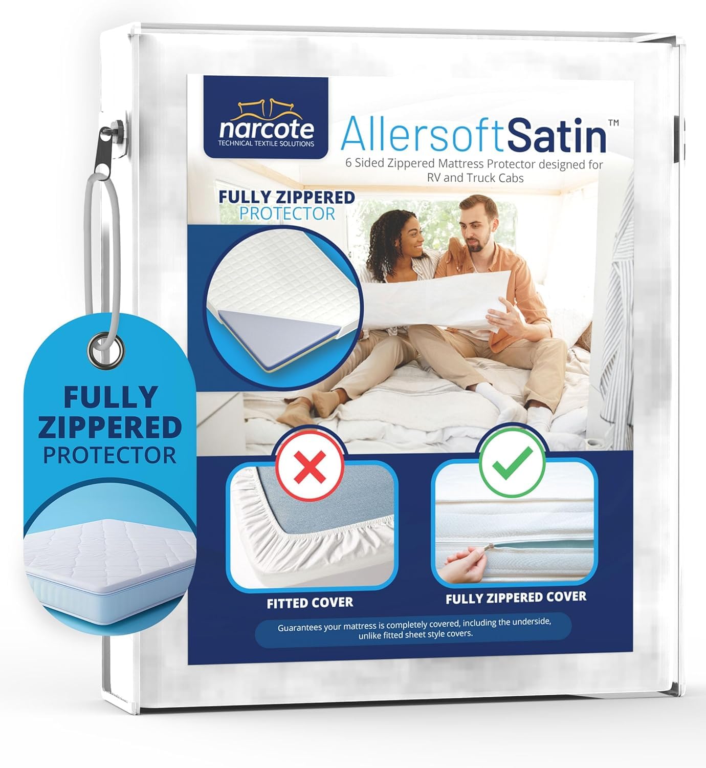 RV 6 Sided Zippered Mattress Protector with Secure Locking Zipper for Shorter 3-8 Depths Creates a Natural Seal