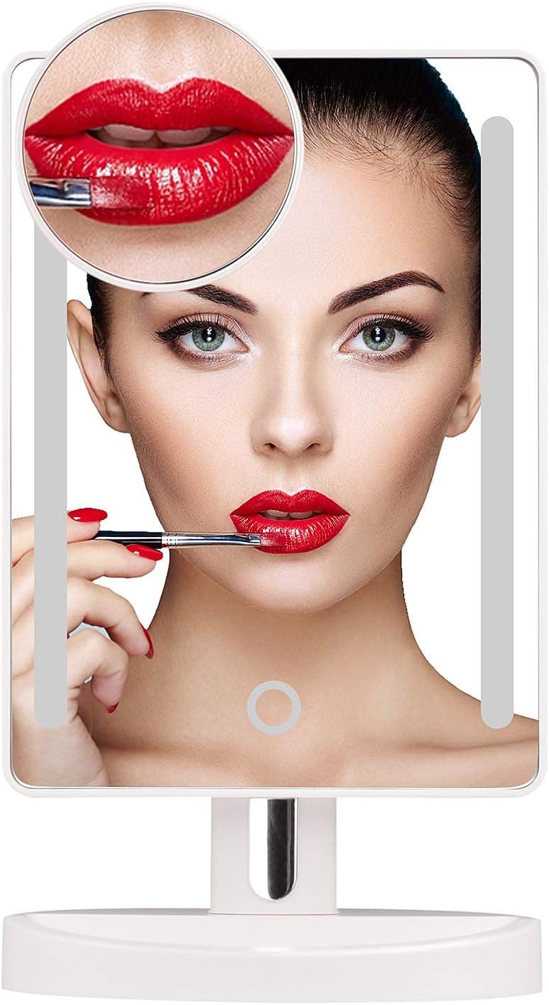 Makeup mirror with led light,My Canary Natural White light vanity mirror with 3.5in 10x Magnification spot Mirror,Desk mirror with battery/USB powered,Adjustable Brightness,360° Rotation