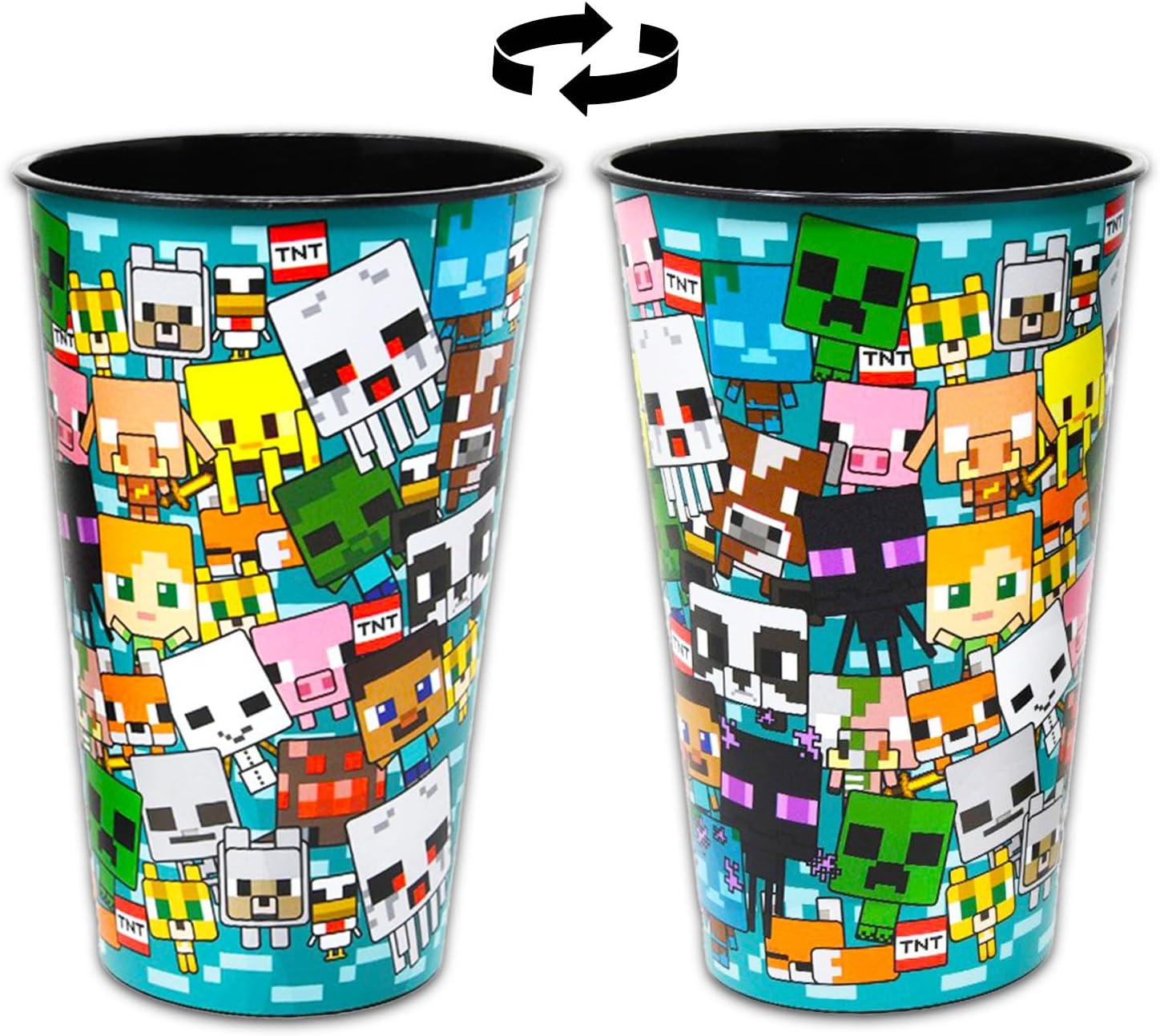 Minecraft Reusable Tumbler Cup Pack - Video Game Party Favor 12 Piece Bundle with 24 Oz Cups Plus Stickers, More | Bulk Minecraft Water Tumblers