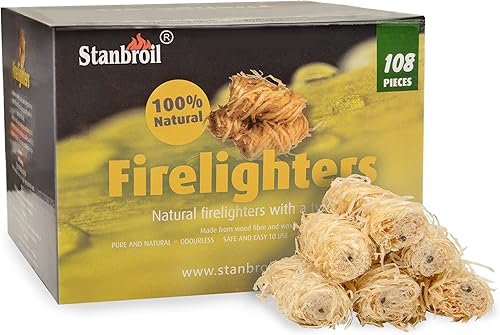 Stanbroil 108 arrancadores de fuego, carbón natural, iluminación súper rápida, perfectos para parrillas de barbacoa, ahumadores, estufa de leña,