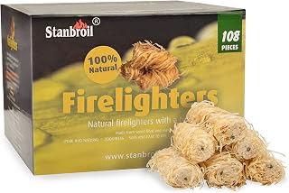 Stanbroil 108 pcs Natural Charcoal Fire Starters Super Fast Lighting Perfect for Barbecue Grills, Smokers,Wood Stove, Campfires and Outdoor Fireplaces