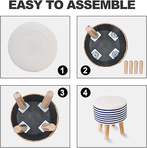 Miniatura 8 de YLCHHOMY Taburete pequeño otomano redondo con cuerda de algodón natural, reposapiés tejido a mano con patas de madera acolchadas de 1.6 pulgadas de