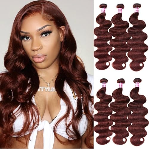 Miniatura 46 de Beauty Forever #33B Cabello humano brasileño ondulado marrón rojizo 1 paquete de 8 pulgadas, cabello humano Remy castaño cobrizo rojo cobrizo