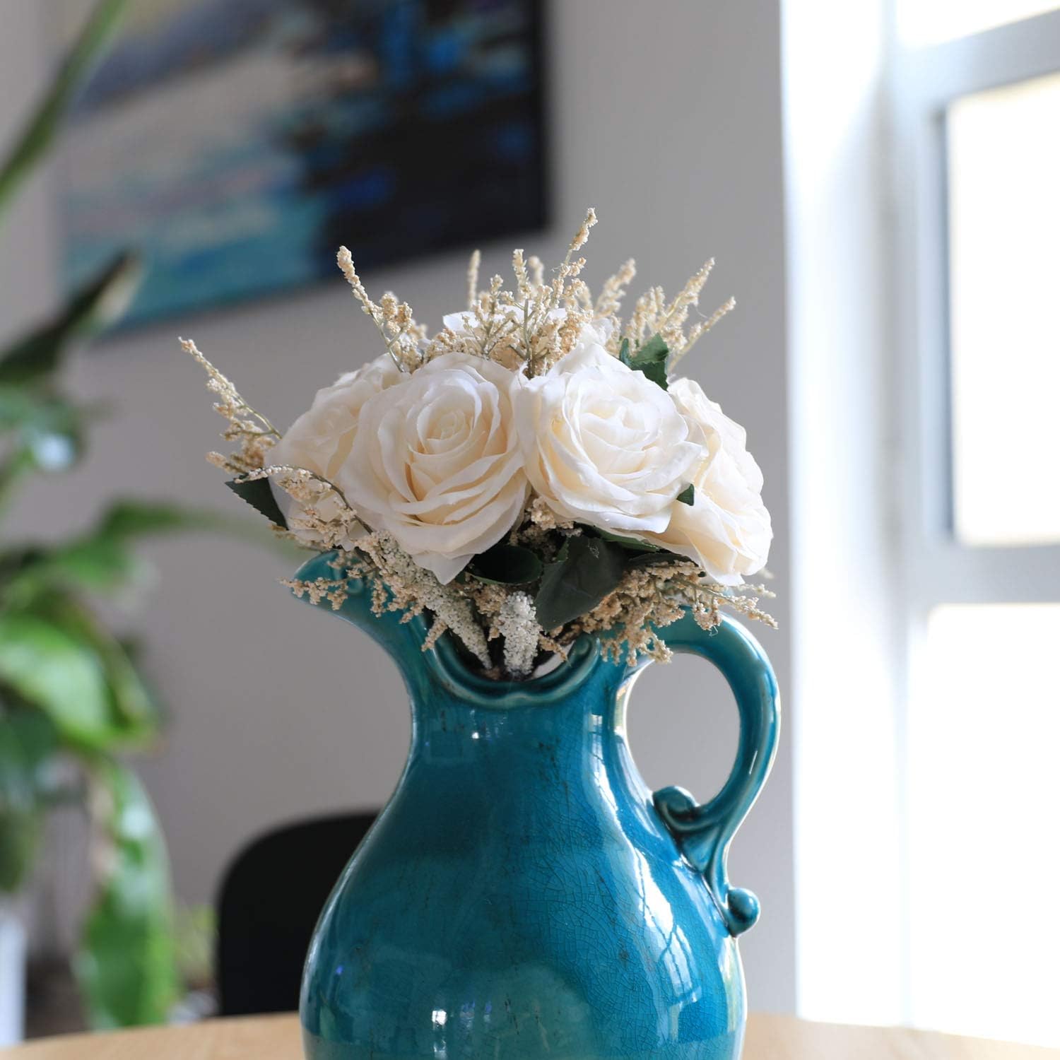 Wedding Romantic Bouquet Bridesmaid Artificial Flowers Handmade Vintage Bouquet (8in, Off-White)