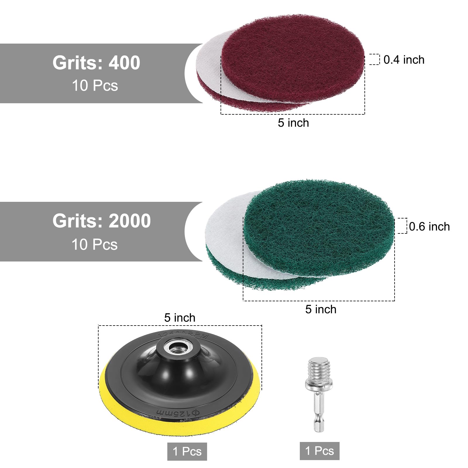 QUARKZMAN 20 Pièces Tampon de Ponçage en Nylon 240/400 Grits Vert/Rouge
