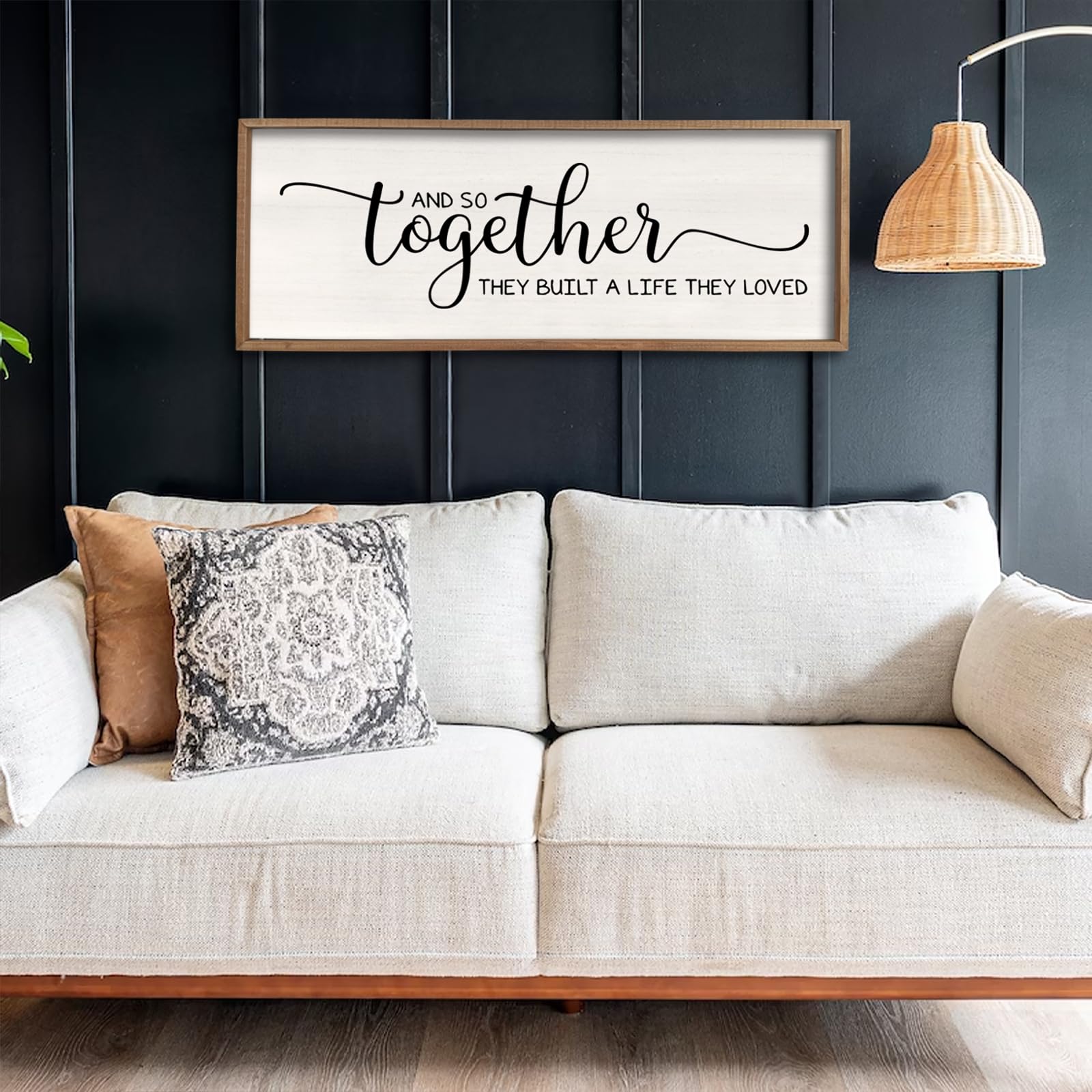 And So Together They Built A Life They Loved Wall Decor 40�X15� Large Framed Farmhouse Wood Sign for Bedroom Above Bed Living Room Over Bed Wall Art Modern Hanging Decoration (Wood)