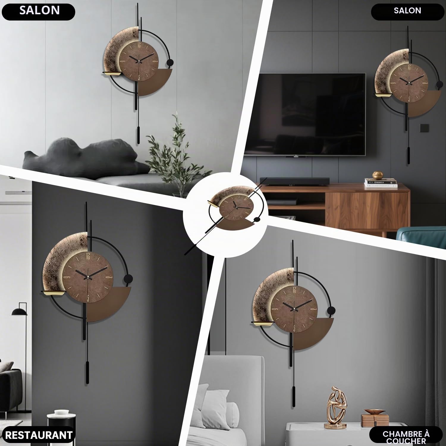 Horloge Murale, Horloges Murales Décoratives avec Pendule, Silencieuse Qualité Quartz Horloge à Piles Grande Horloge pour Salon, Cuisine, Maison, Salle de Bain, Chambre Décoration Murale, 18,9