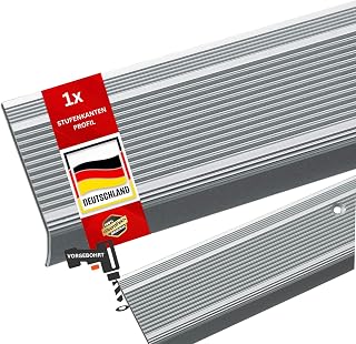 Floordirekt Treppenkantenprofil in L-Form aus Aluminium 1 Stück. 100x3.5x3 cm - Vorgebohrt - Silber für Parkett und Laminat - Inkl. Montagematerial - Stufenkantenprofil Integral