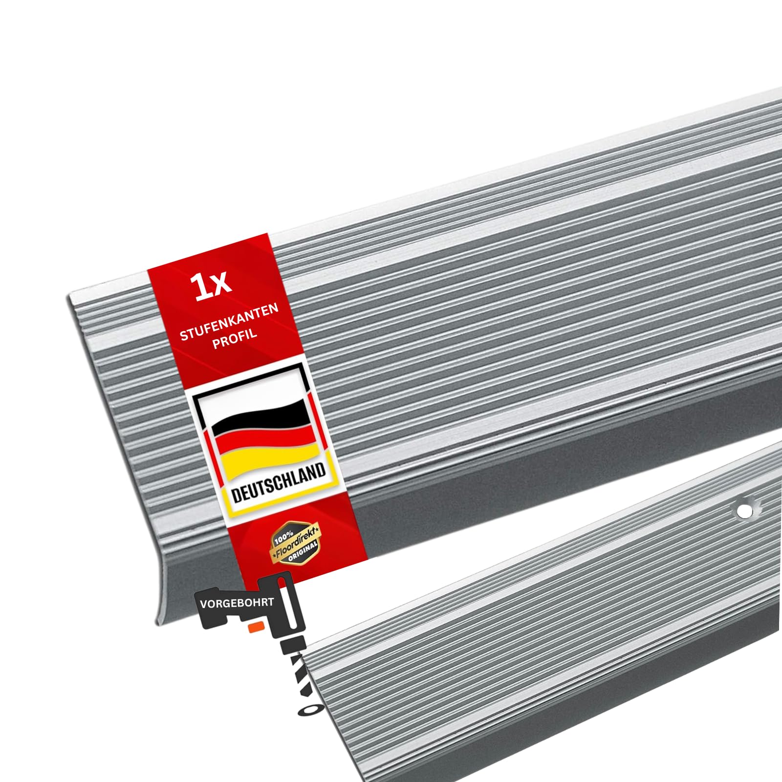 Stufenkantenprofil Integral - L-Form - Vorgebohrt oder Selbstklebend - Inkl. Montagematerial - Aluminium Treppenkantenprofil