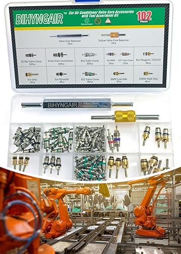 Miniatura 7 de BIHYNGAIR Kit de 52 núcleos de válvula de aire acondicionado de automóvil, núcleo de válvula Schrader AC, R12 R134a, vástago de válvula de neumático