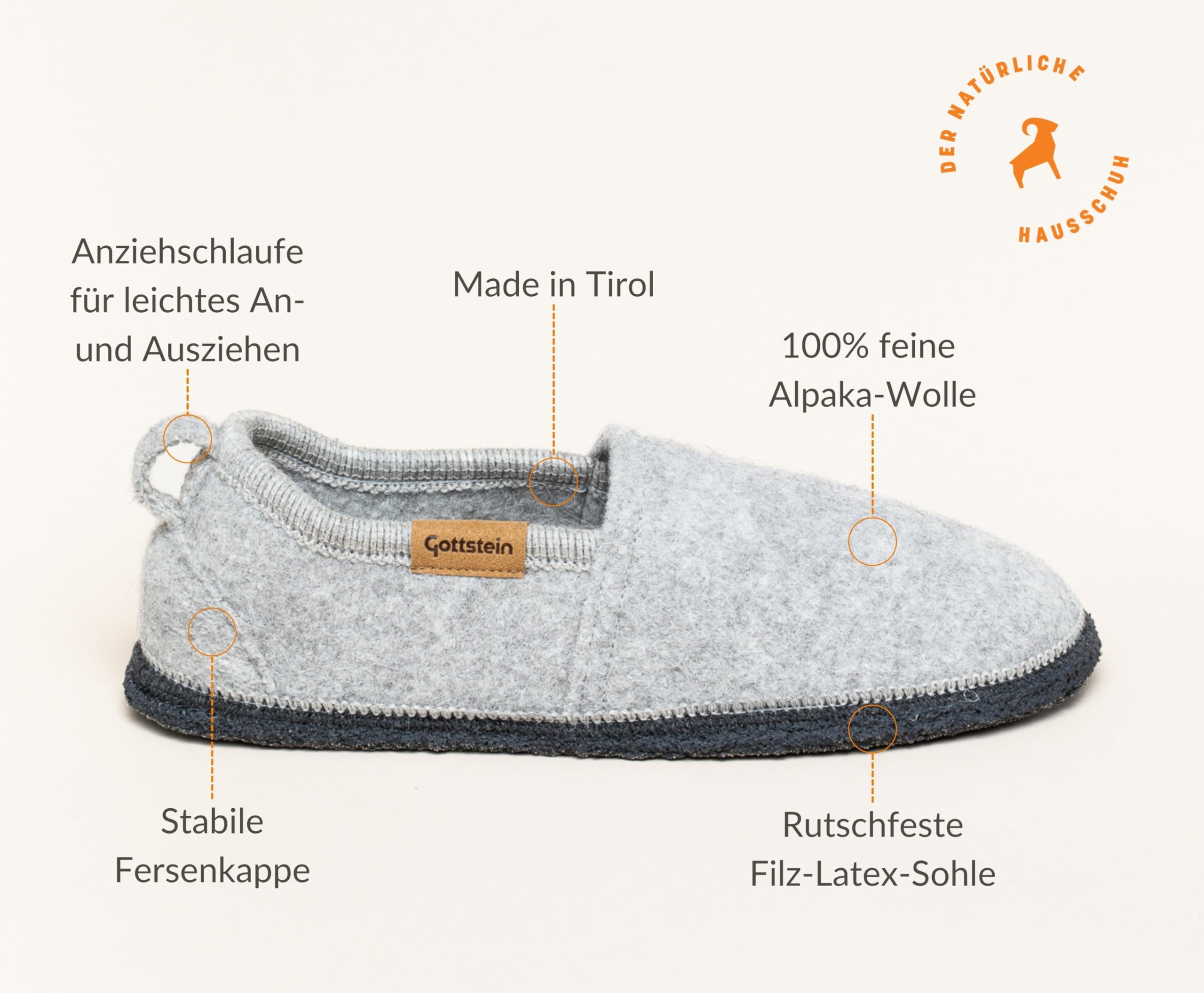 Gottstein Alpaka Slipper Homely für Damen & Herren - Hausschuh aus 100% Alpaka-Wolle