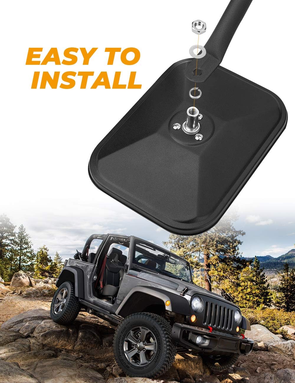 JOYTUTUS Mirrors for Wrangler - Easy to Install, Doors Off Side Mirrors for TJ, JK, JKU (1997-2018)