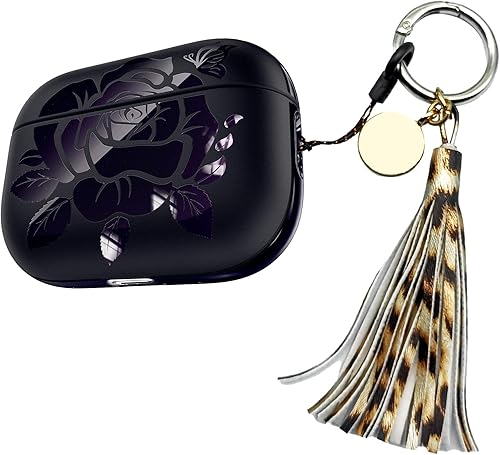 ROMSEA Funda para AirPods Pro de 2 generación 2022, funda de carga de repuesto de repuesto con grabado floral rosa para mujeres, funda protectora