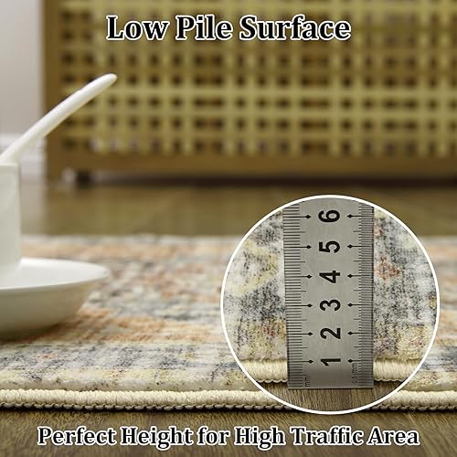 Miniatura 4 de FairOnly Alfombras lavables de 2 x 3 pulgadas, alfombra antideslizante de pelo bajo, alfombra de piso con estampado envejecido, alfombra de área