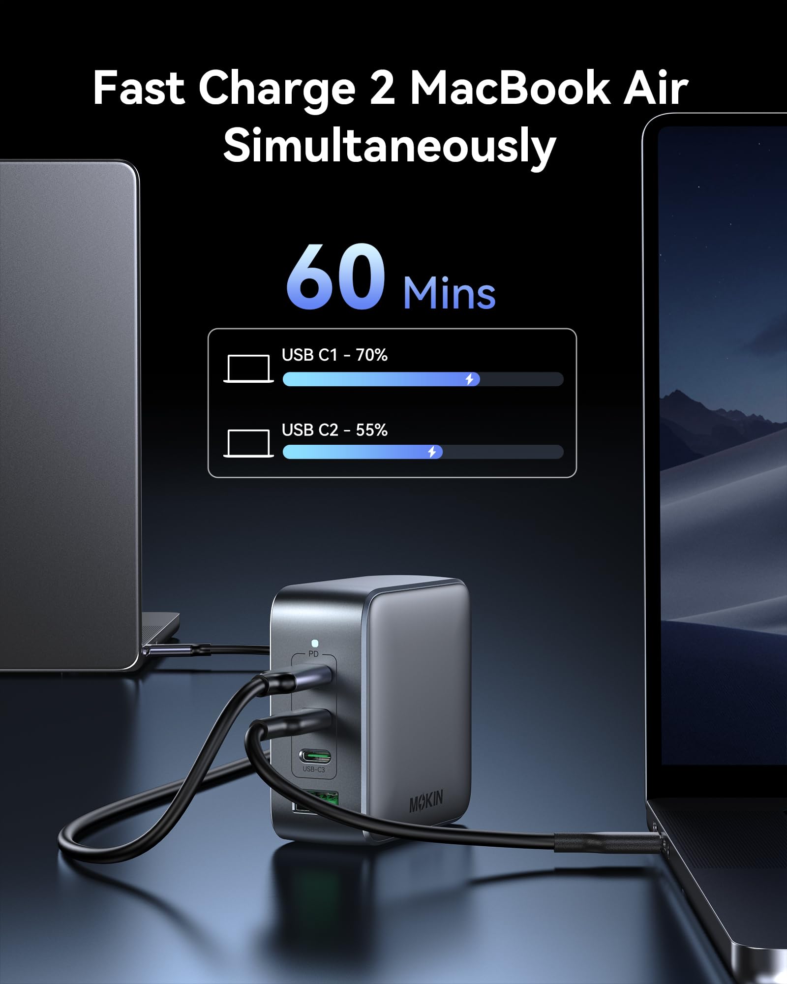 Cargador USB C de 100 W, cargador GaN de 4 puertos USB C estación de carga rápida plegable cargador de pared compacto adaptador de corriente para MacBook Pro/Air, Dell XPS, iPad Pro, iPhone 16/15,