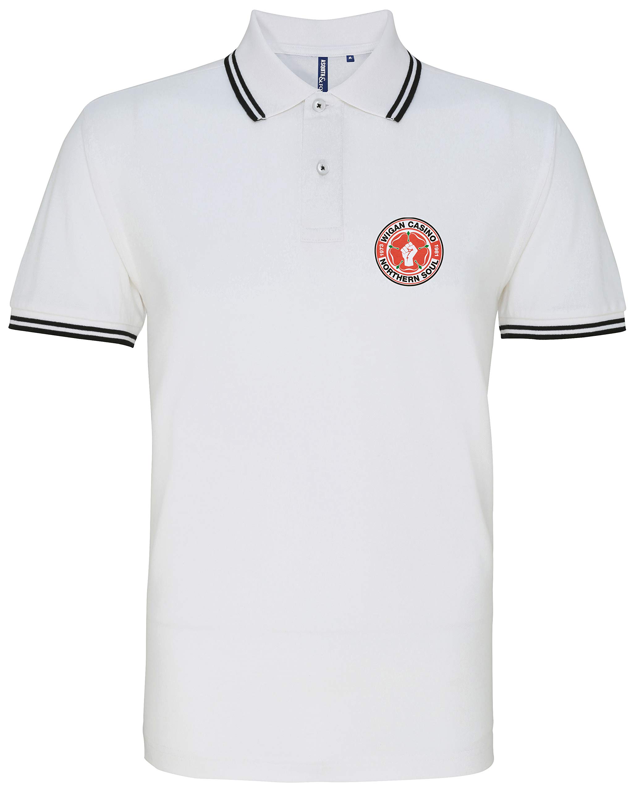 Productsave Men's White/Black Wigan Casino Northern Soul Keep The Faith Premium Polo Shirt Mod (3Xl, )