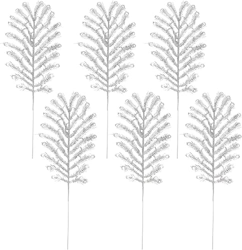 GANAZONO 6 púas de plumas artificiales de pavo real con purpurina simulada cola de meranti para bricolaje, hogar, árbol de Navidad, decoración de GANAZONO 6 púas de plumas artificiales de pavo real con purpurina simulada cola de meranti para bricolaje, hogar, árbol de Navidad, decoración de